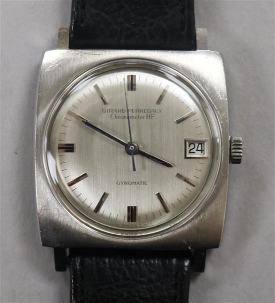A gentlemans 1960s Girard Perregaux Steel wrist watch with box and certificate